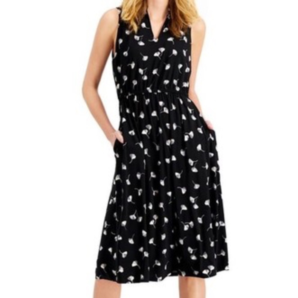 Anne Klein Women's V-Neck Gingko Dress with Pockets, Size 10